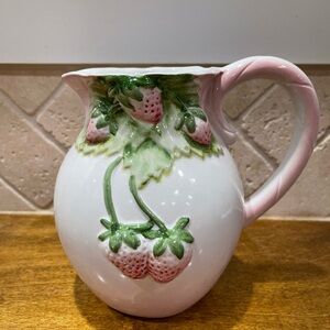 Strawberry Ceramic Pitcher with Pink and Green Accents